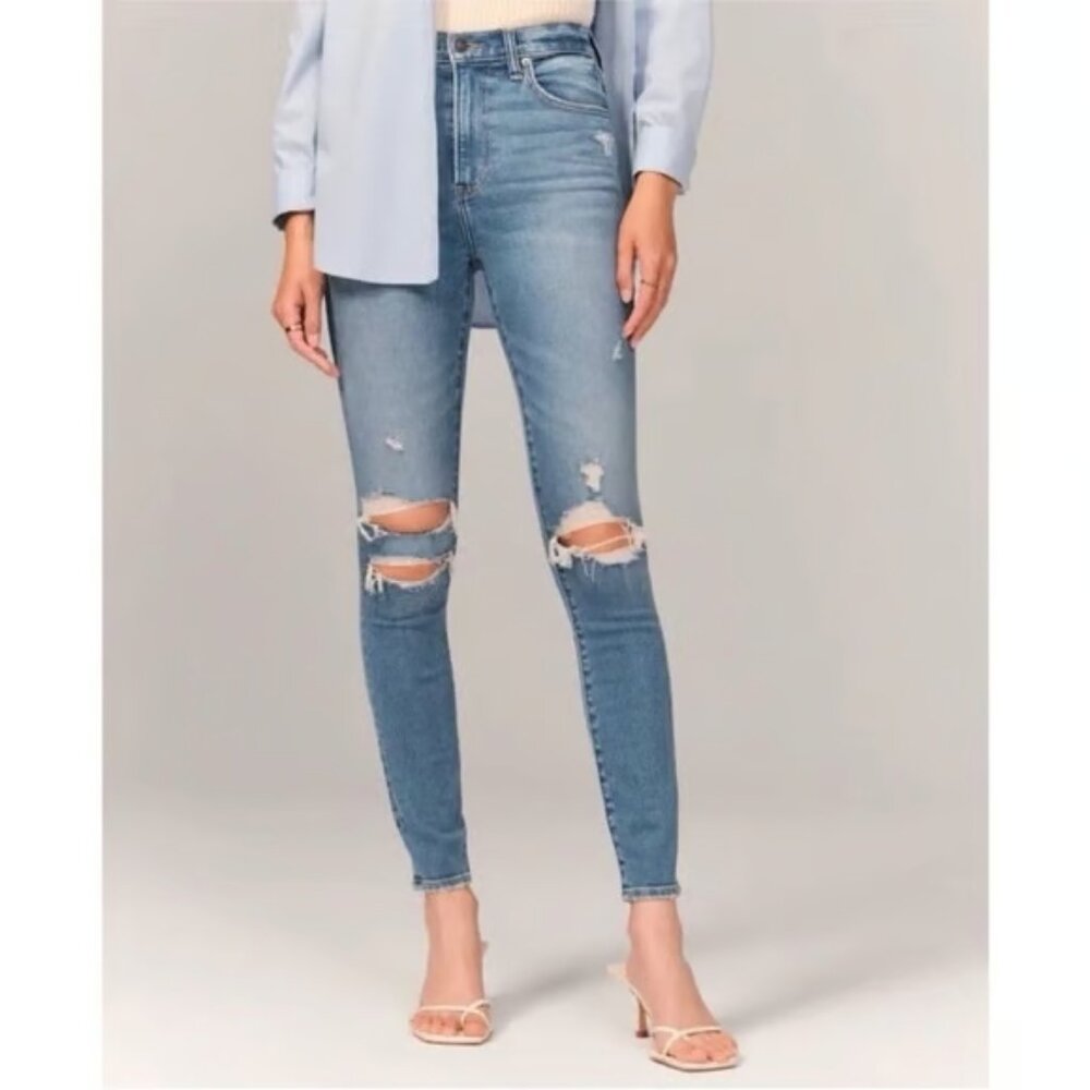 Abercrombie & Fitch The Skinny Distressed High Rise Jeans - Size 8 / 29 R